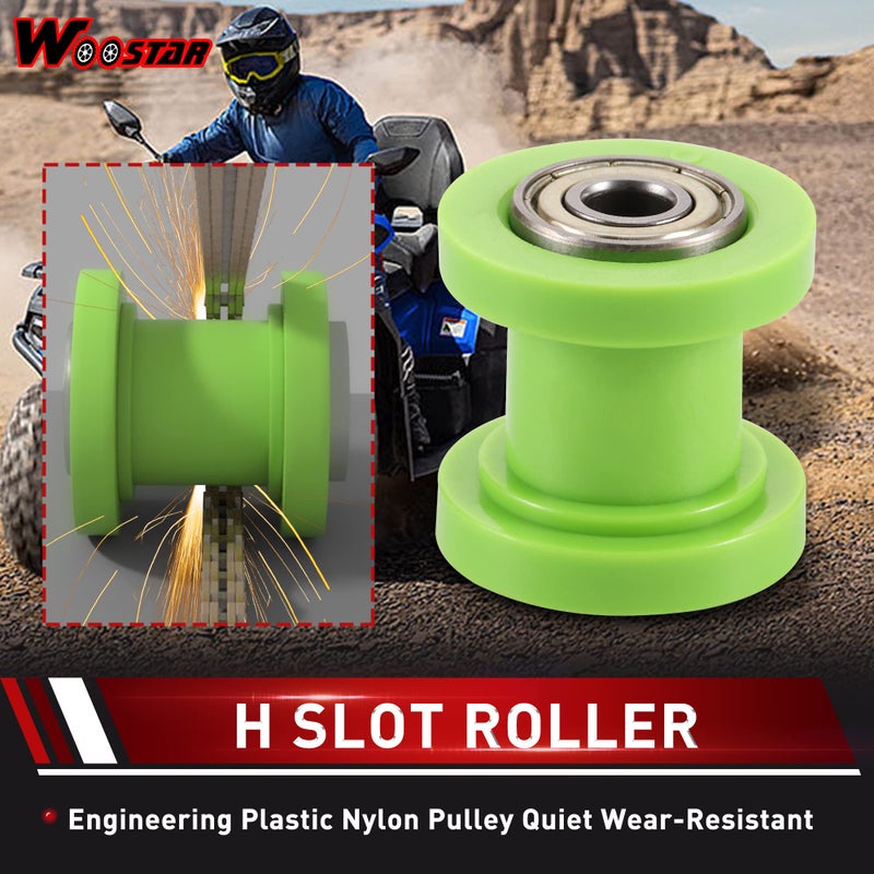WOOSTAR 8mm Motorcycle Chain Roller Slider Tensioner Wheel Guide Replacement for Chinese ATV 4 Wheeler Quad Baja Doodlebug Dirt Pit Bike Green - Image 3